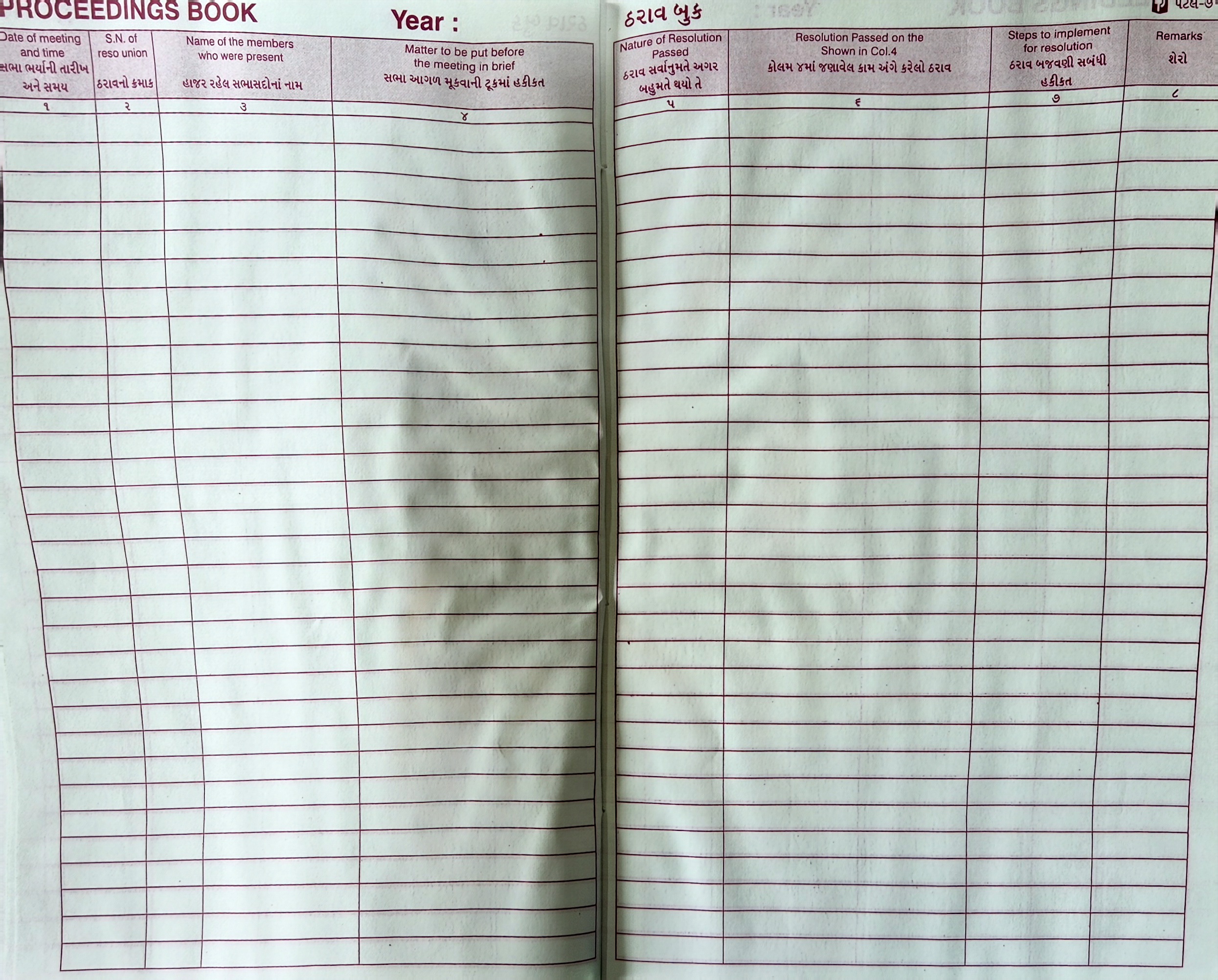 Proceeding Book (ઠરાવબુક) 1 Gha